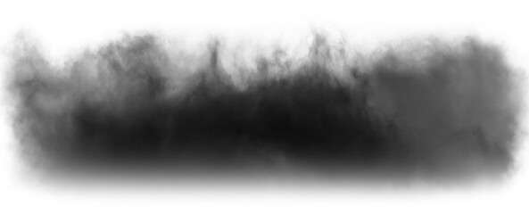 Abstract black puffs of smoke swirl overlay on transparent background pollution. Royalty high-quality free stock PNG image of abstract smoke overlays on white background. Black smoke swirls fragments