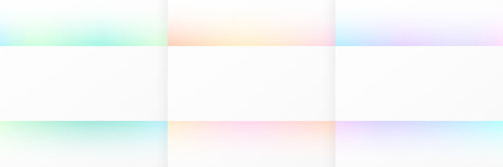Set of blue, pink-purple and green frames on white background. Abstract colorful gradient scene backdrop. Collection of glowing neon color on background with copy space. Top view design. Vector EPS10