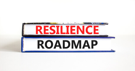 Resilience roadmap symbol. Concept word Resilience roadmap typed on books. Beautiful white table white background. Business and resilience roadmap concept. Copy space.