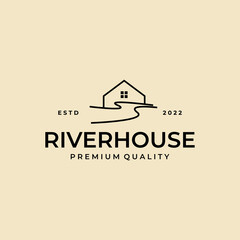 Minimalist line abstract house with river logo design