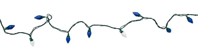 Blue and white isolated c9 c7 bulbs on a light string