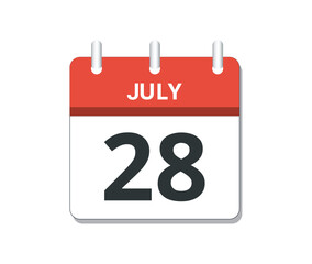July 28th calendar icon vector. 
