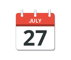 July 27th calendar icon vector. 