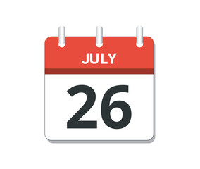 July 26th calendar icon vector. 
