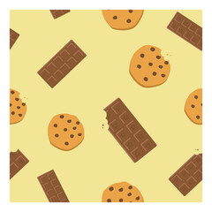 Seamless pattern with chocolate and biscuits in vector.