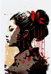 japanese geisha, ink art, culture, abstract, japan, tradition, woman