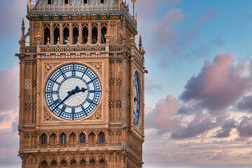 Close up view of the Big Ben clock tower and Westminster in London. Amazing details after renovation of the Big Ben. - Powered by Adobe