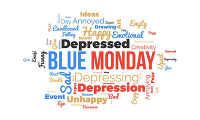 Fototapeta premium Blue Monday word cloud background. Mental Health awareness Vector illustration design concept.
