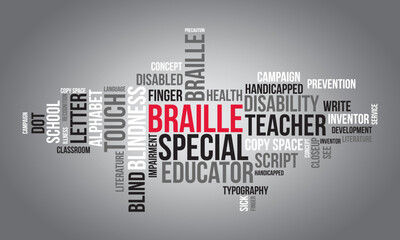 Braille word cloud background. Educational awareness Vector illustration design concept.