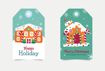 Set of vector labels with cute hand drawn houses