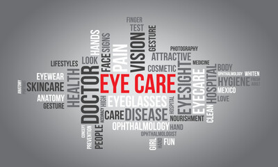 Eye Care word cloud background. Health awareness Vector illustration design concept.