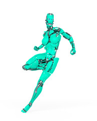 cyborg girl is doing a combat pose on white background