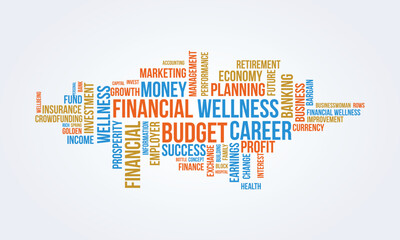 Fototapeta na wymiar Financial Wellness word cloud background. Lifestyle awareness Vector illustration design concept.