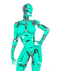 Fototapeta premium cyborg girl is doing a pin up pose on white background