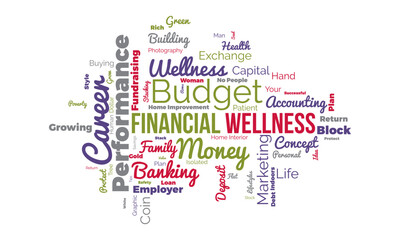 Fototapeta premium Financial Wellness word cloud background. Lifestyle awareness Vector illustration design concept.