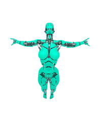 cyborg girl is flying free on white background