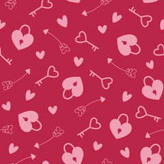 Minimalist seamless pattern for valentine's day in color Viva Magenta