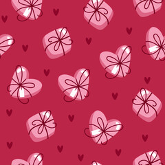 Seamless valentines day pattern with boxes of chocolates in color Viva Magenta