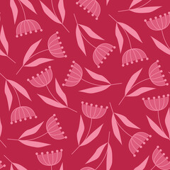 Delicate seamless pattern of flowers in color Viva Magenta