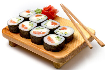 sushi with chopsticks