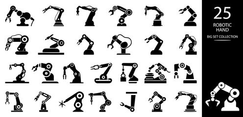 Robotic hand manipulator silhouette symbol icon. Robot limb logo. Robot arm. automation, robot, CNC shape logo.