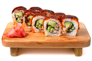 rolls with Avocado and caviar on a plate