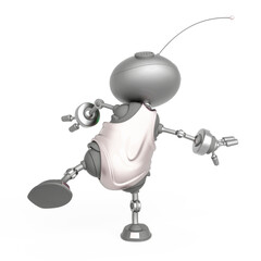 mini bot is doing some balance yoga rear view