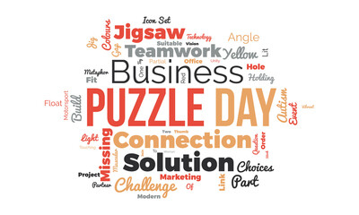 Obraz premium Puzzle Day word cloud background. Activities awareness Vector illustration design concept.