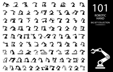 Robotic hand manipulator silhouette symbol icon. Robot limb logo. Robot arm. automation, robot, CNC shape logo.