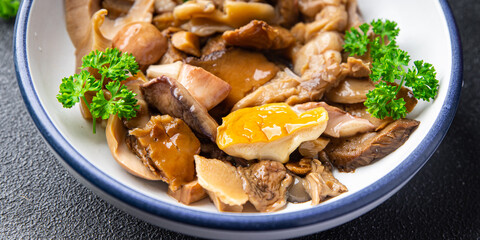 mushrooms marinated mix different kind delicious snack healthy meal food snack on the table copy space food background rustic top view