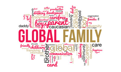 Fototapeta premium Global Family word cloud background. Relationship awareness Vector illustration design concept.