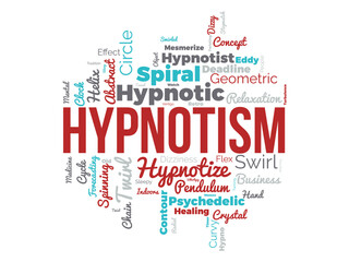 Obraz premium Hypnotism word cloud background. Mental Health awareness Vector illustration design concept.