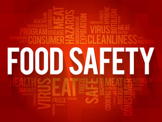 Food Safety - scientific method describing handling, preparation, and storage of food in ways that prevent food-borne illness, word cloud concept