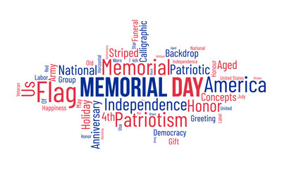 Memorial Day word cloud background. Historical awareness Vector illustration design concept.