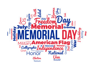Memorial Day word cloud background. Historical awareness Vector illustration design concept.