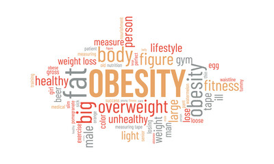 Obraz premium Obesity word cloud background. Health awareness Vector illustration design concept.