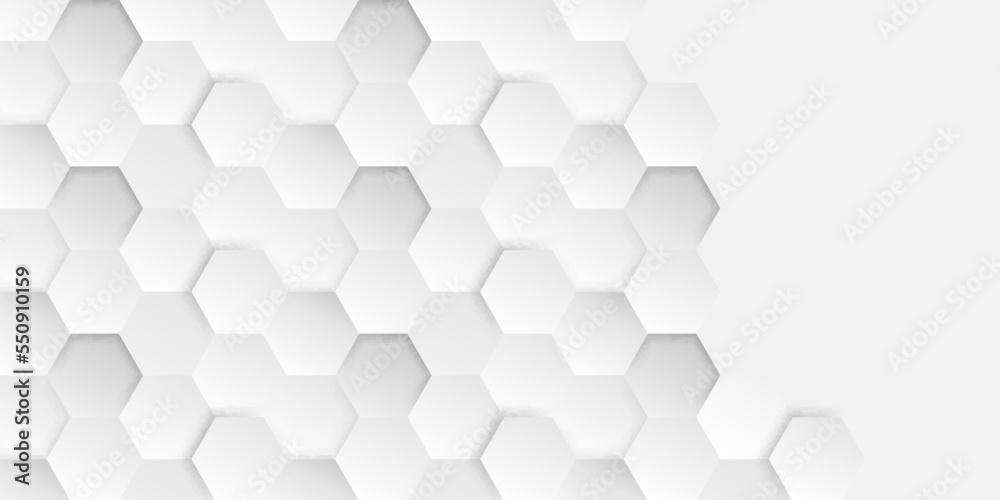 Wall mural silver embossed hexagon light and shadow white abstract background 3d honeycomb paper texture gray c