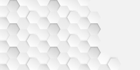 silver embossed hexagon light and shadow white Abstract Background 3d honeycomb paper texture gray copy space 3D