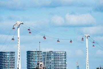 London, UK. May 10, 2022. View of the Emirates Cable car in London England across river Thames.