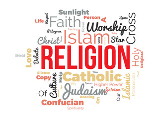 Religion word cloud background. Religious awareness Vector illustration design concept.