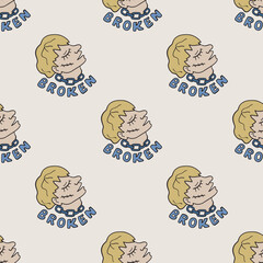Broken boy vector seamless pattern. Cute repeat background for textile, design, fabric, cover etc.
