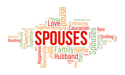 Obraz premium Spouses word cloud background. Relationship awareness Vector illustration design concept.