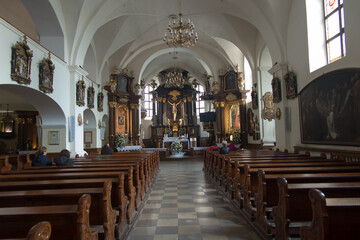 Fototapeta na wymiar Wejcherowo, Poland, May 14, 2022: Interior of the Sanctuary of Our Lady of Health of the Sick in Soul and Body and Saint. Anna