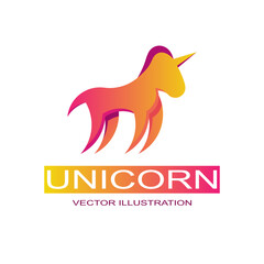 Unicorn logo template. Unicorn horse. Colorful design. Vector flat icon. Isolated on white background.