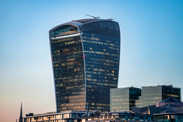 Close up view of the Walkie Talkie building. The 20 Fenchurch Street or Walkie-Talkie building is...