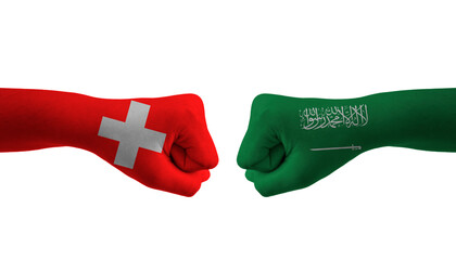 SAUDI ARABIA VS switzerland hand flag Man hands patterned football world cup