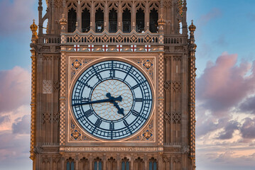 Close up view of the Big Ben clock tower and Westminster in London. Amazing details after...