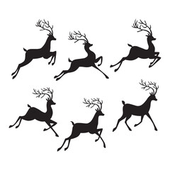 Collection of Black silhouette of Dear head with big antlers. Vector illustration.