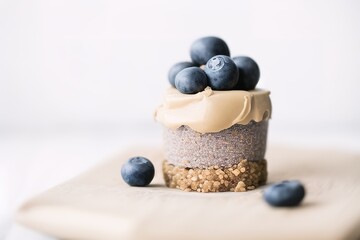 Fototapeta na wymiar AI-generated Image Of A Delicious Raw Vegan Blueberry Cashew Mini Cake