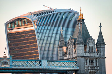 Close up view of the Walkie Talkie building. The 20 Fenchurch Street or Walkie-Talkie building is...